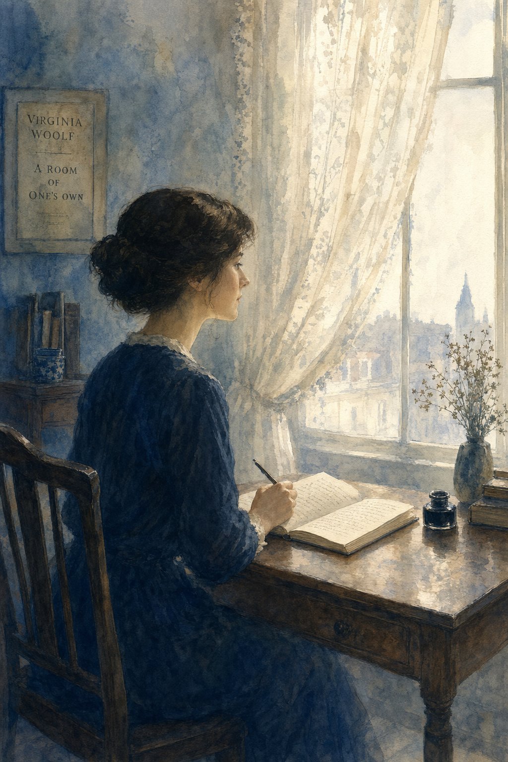 a woman writer at her desk representing female chinese authors who renamed themselves to claim literary identity