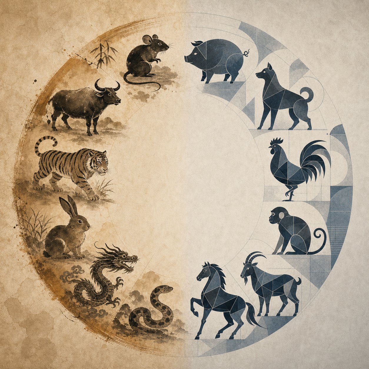 all twelve chinese zodiac animals arranged in their traditional cycle order showing the spectrum of character evolution