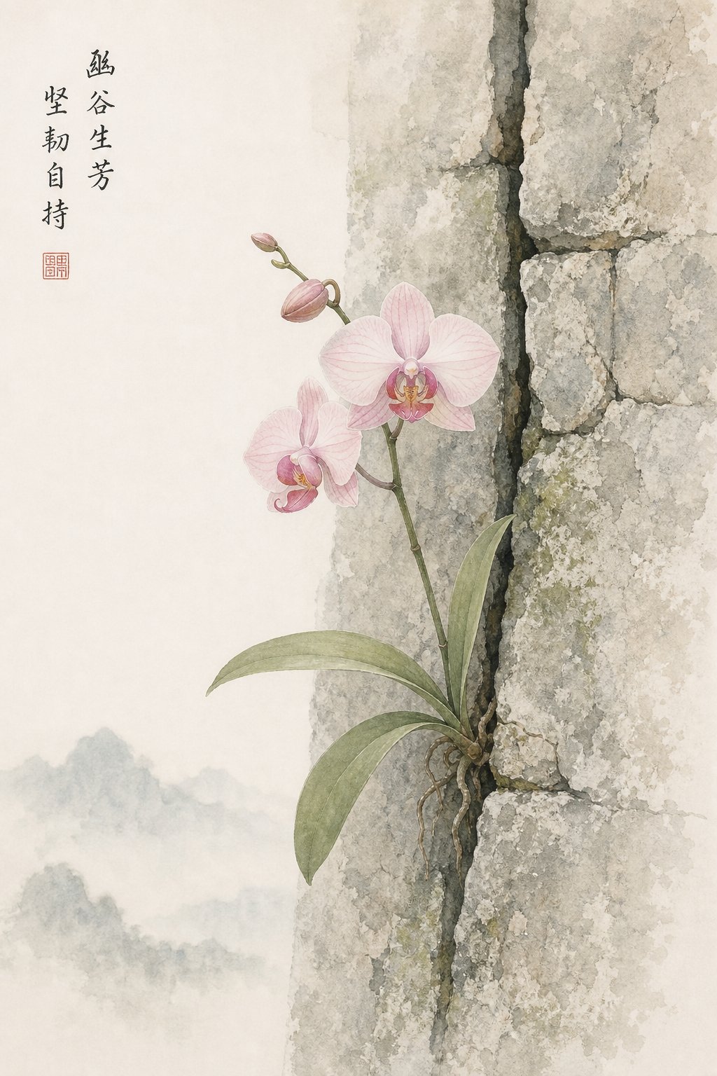 an orchid growing through stone representing the balance of bravery and grace in chinese girl names