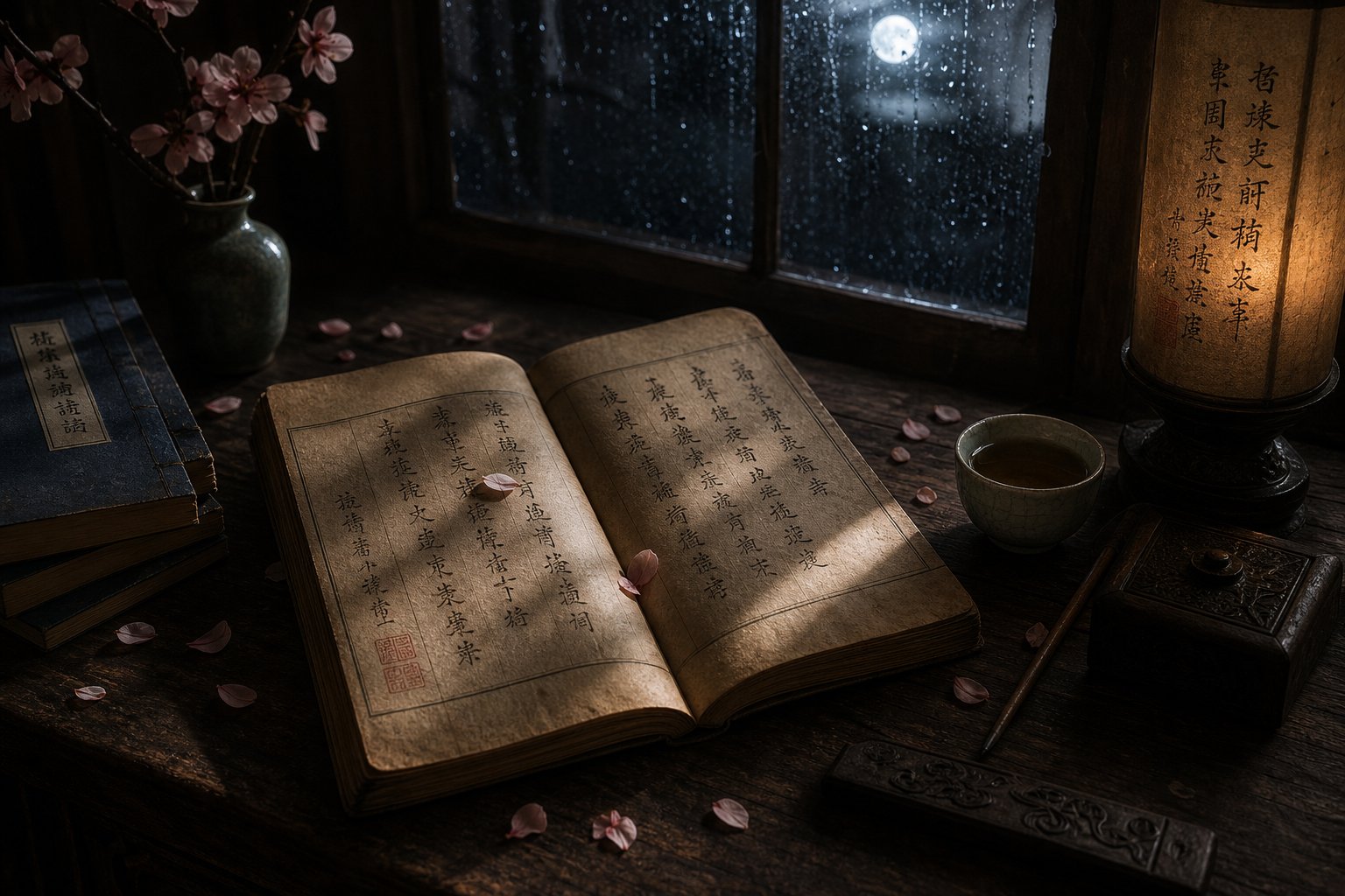 ancient poetry book in moonlight symbolizing the literary heritage of classical chinese names