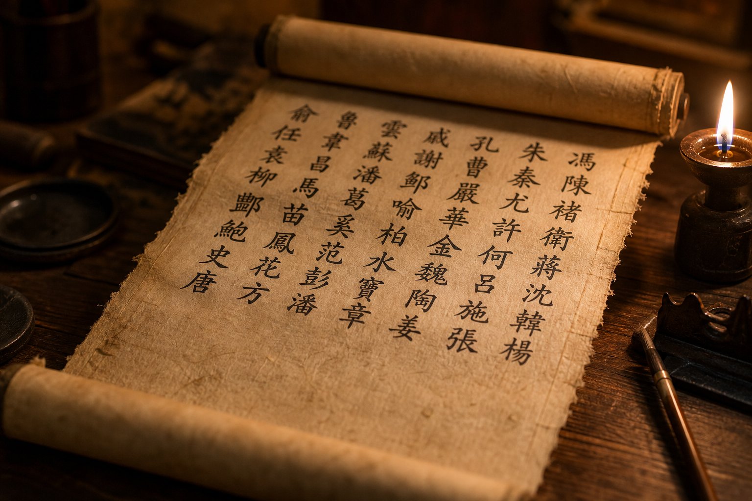 ancient scroll representing the hundred family surnames tradition in chinese culture