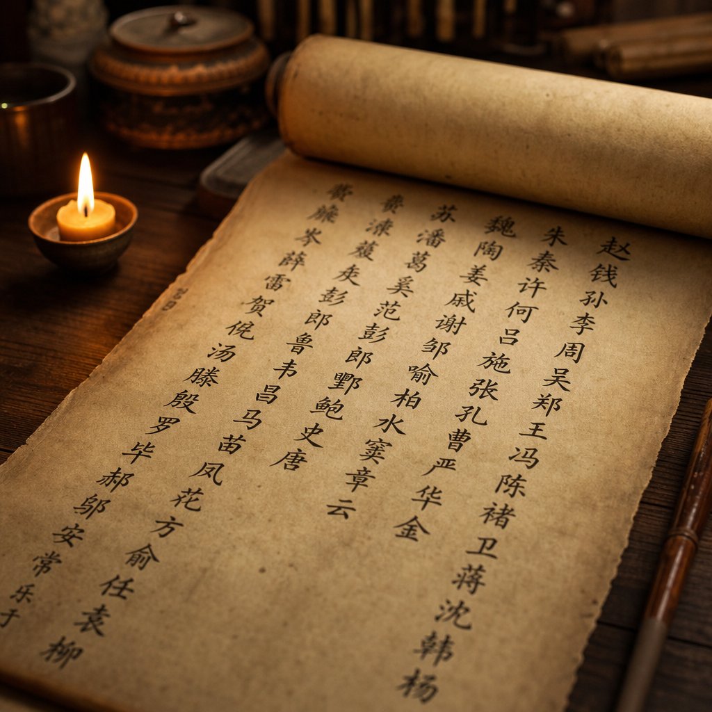ancient scroll representing the hundred family surnames tradition that catalogued chinese family names over a thousand years ago