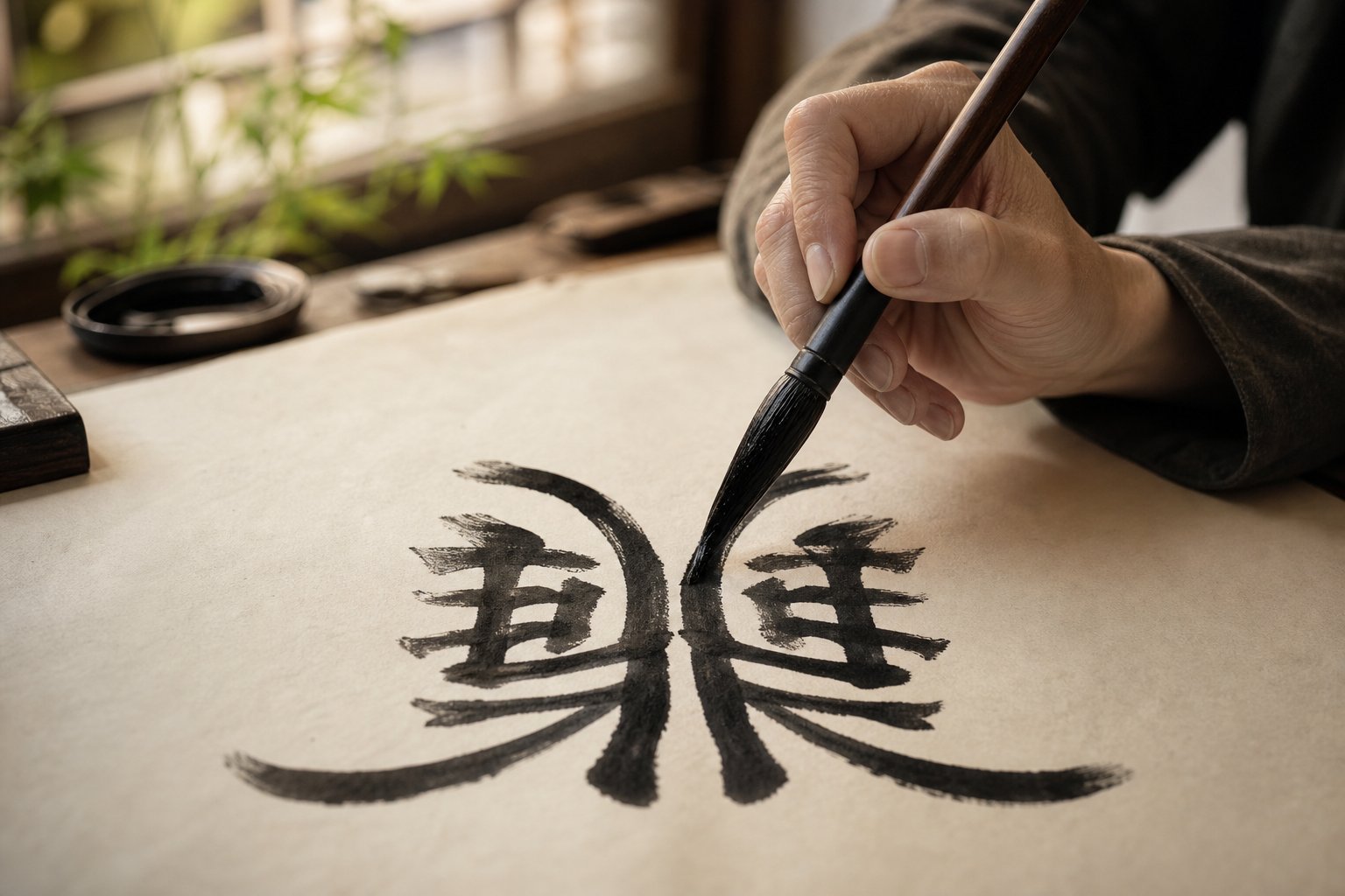 bilateral symmetry in traditional calligraphy trains consistent stroke weight across mirrored components