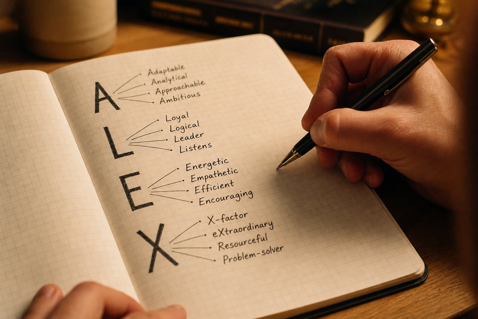 brainstorming traits and memories for each letter of a name in an acrostic poem