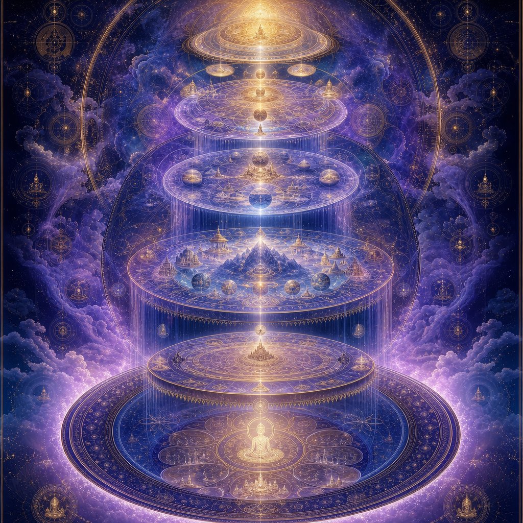 buddhist cosmology envisions the world as infinite realms of space moving through endless cycles of time