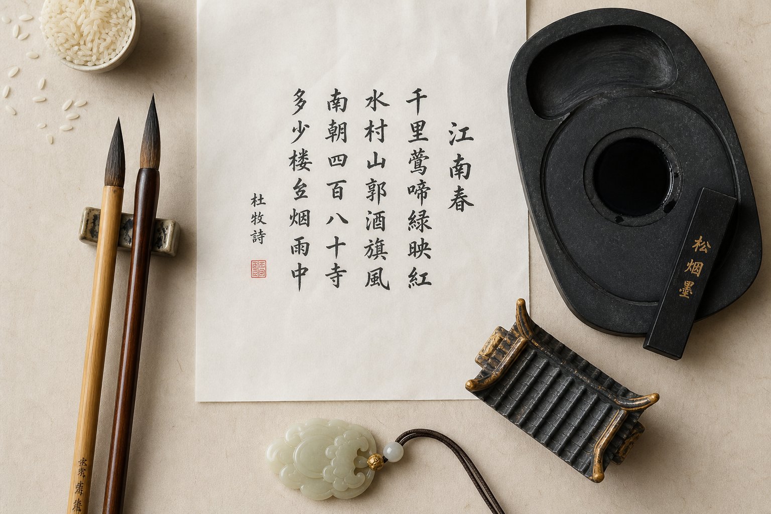 chinese calligraphy elements representing the grain shelter and water radicals used in rat year naming