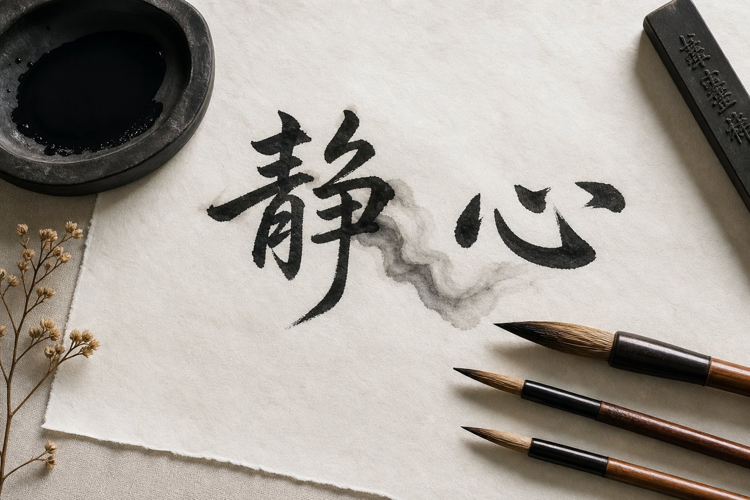 chinese calligraphy tools and paired characters representing traditional twin naming strategies