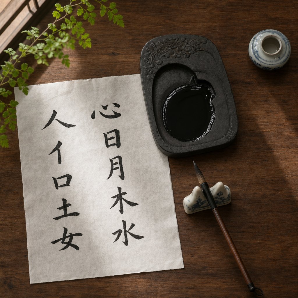 chinese calligraphy tools representing the art of selecting meaningful radicals for a horse baby's name