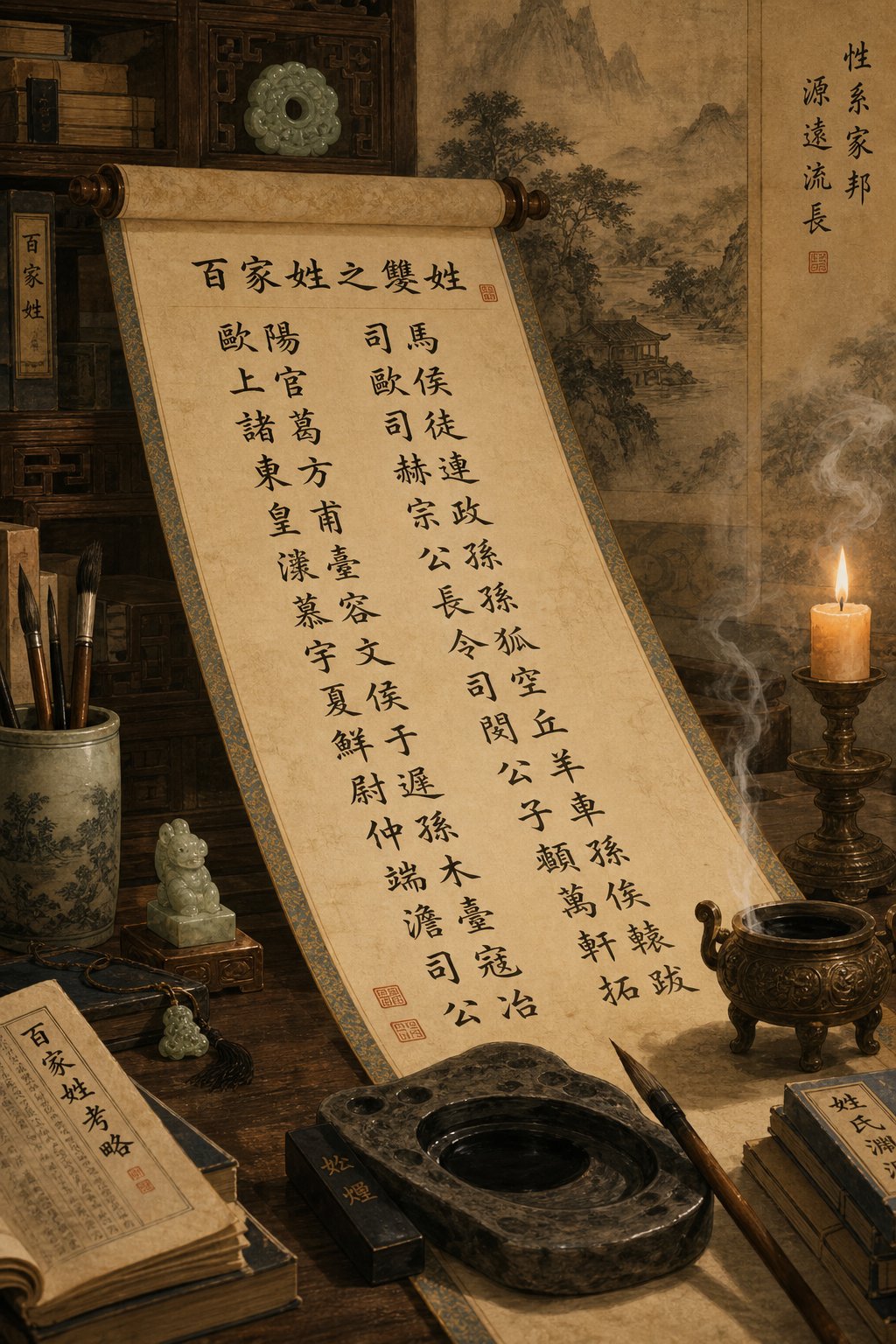 chinese compound surnames preserved on classical scrolls represent centuries of noble lineage and cultural prestige