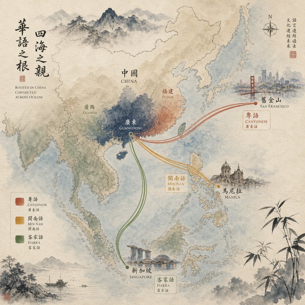 chinese diaspora routes showing how the same generational characters were romanized differently across dialect communities and destinations