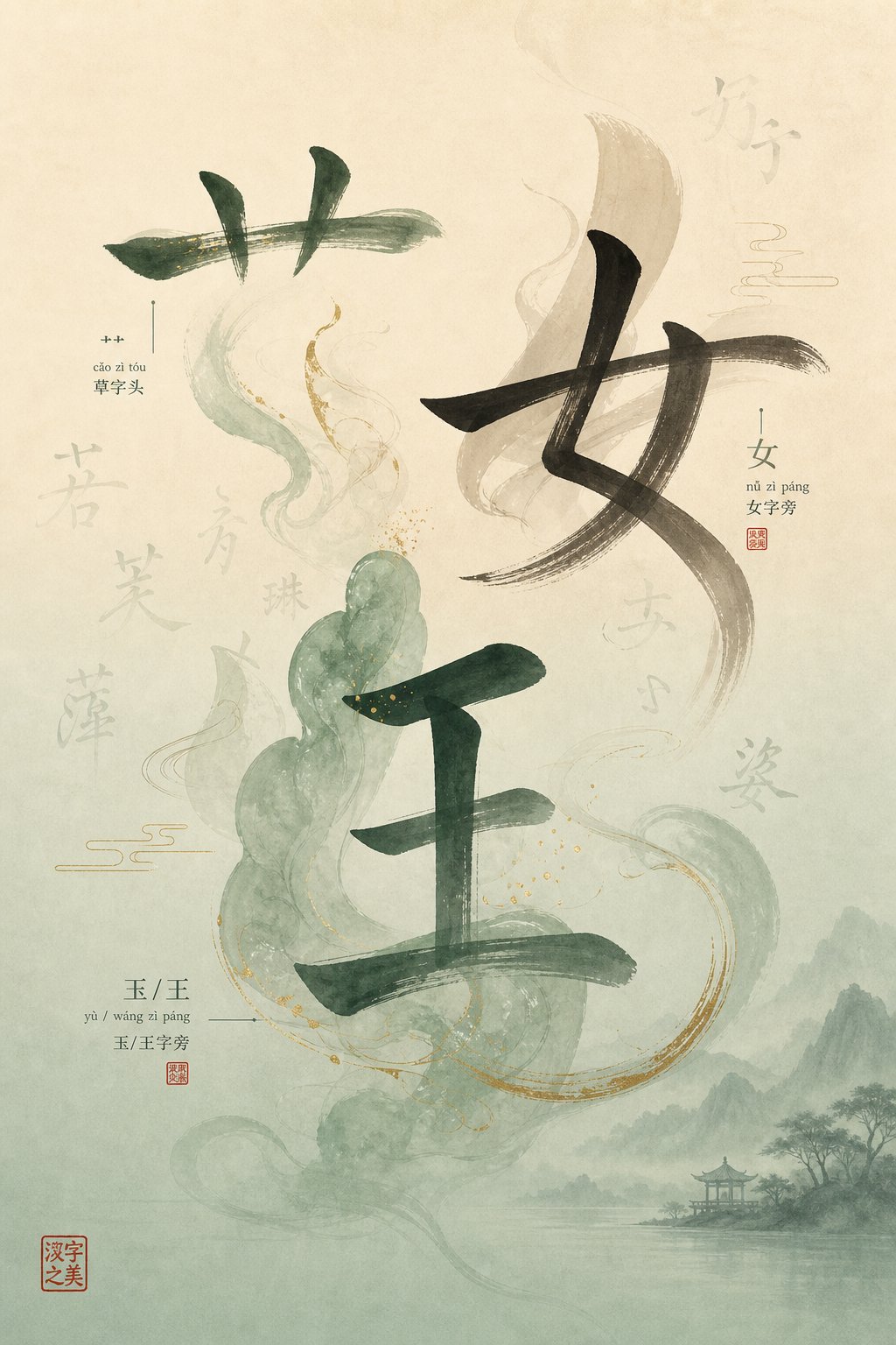 chinese radicals commonly found in female names including jade nature and feminine components