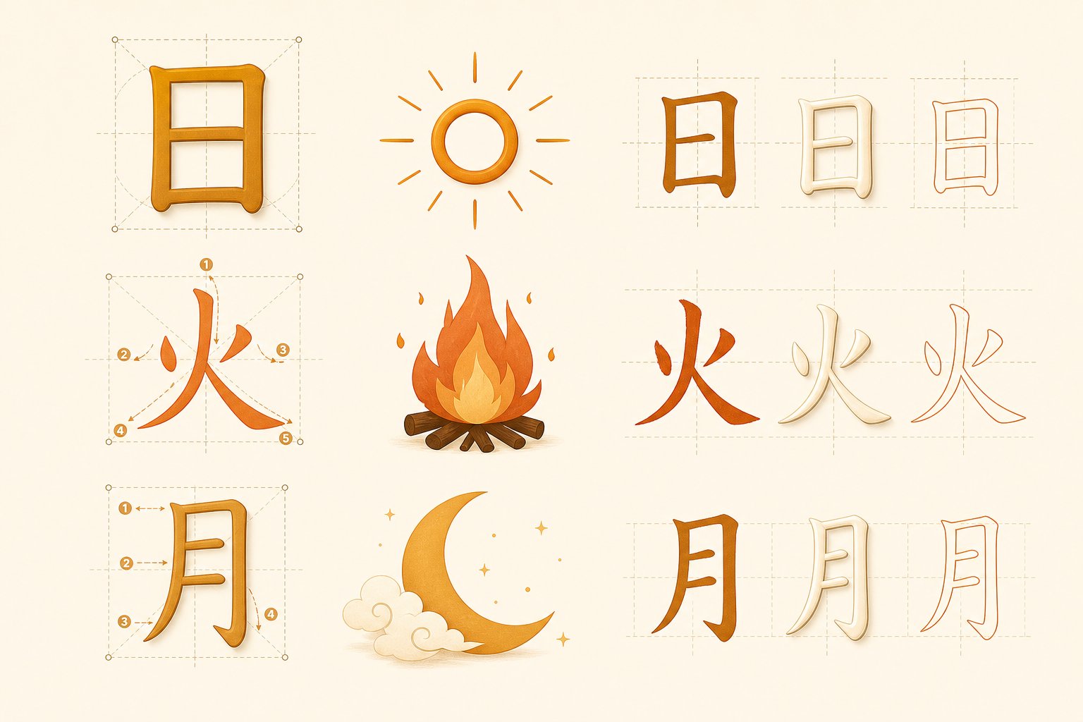 chinese radicals for sun fire moon and light that form the building blocks of illumination themed names