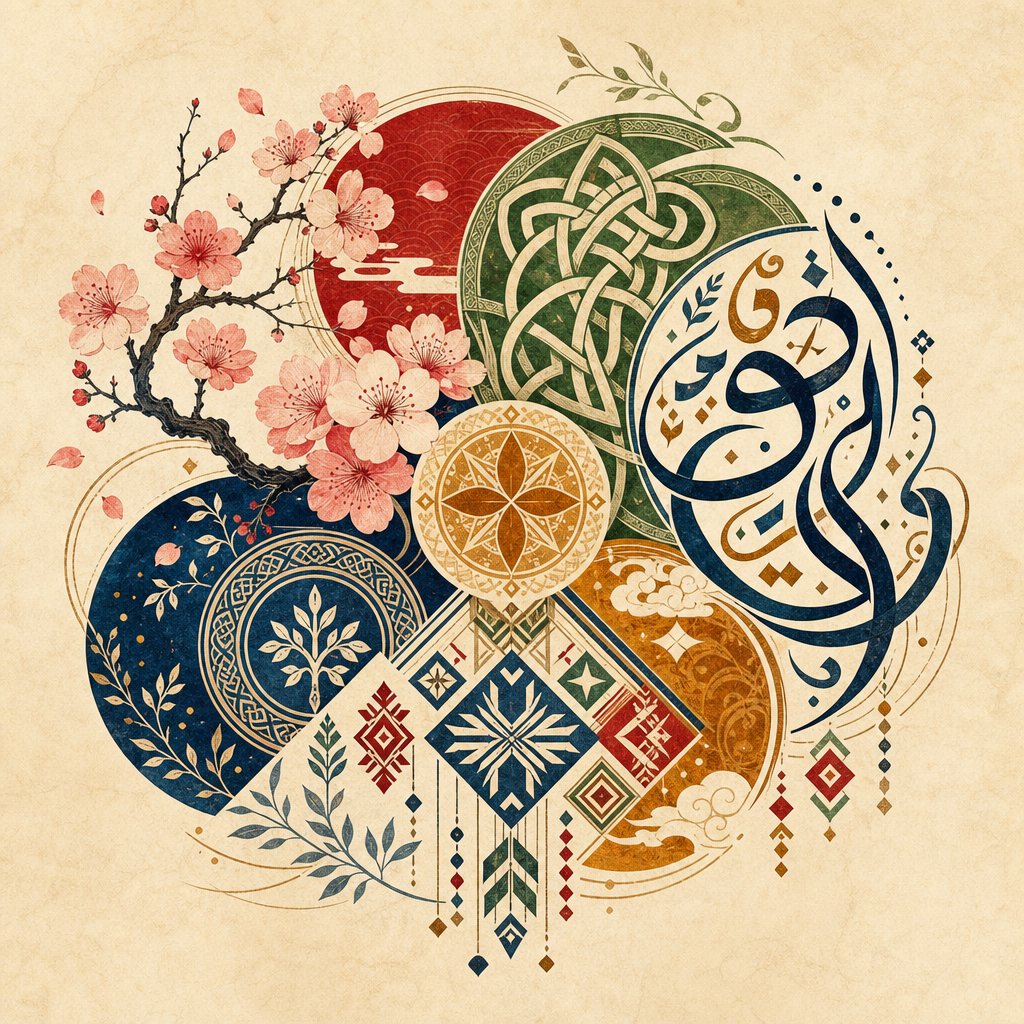 cultural motifs representing diverse global naming traditions and heritage