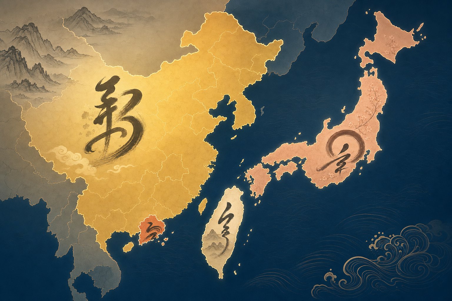 east asian regions each maintain distinct written forms of the same qi character shaped by independent script reform histories