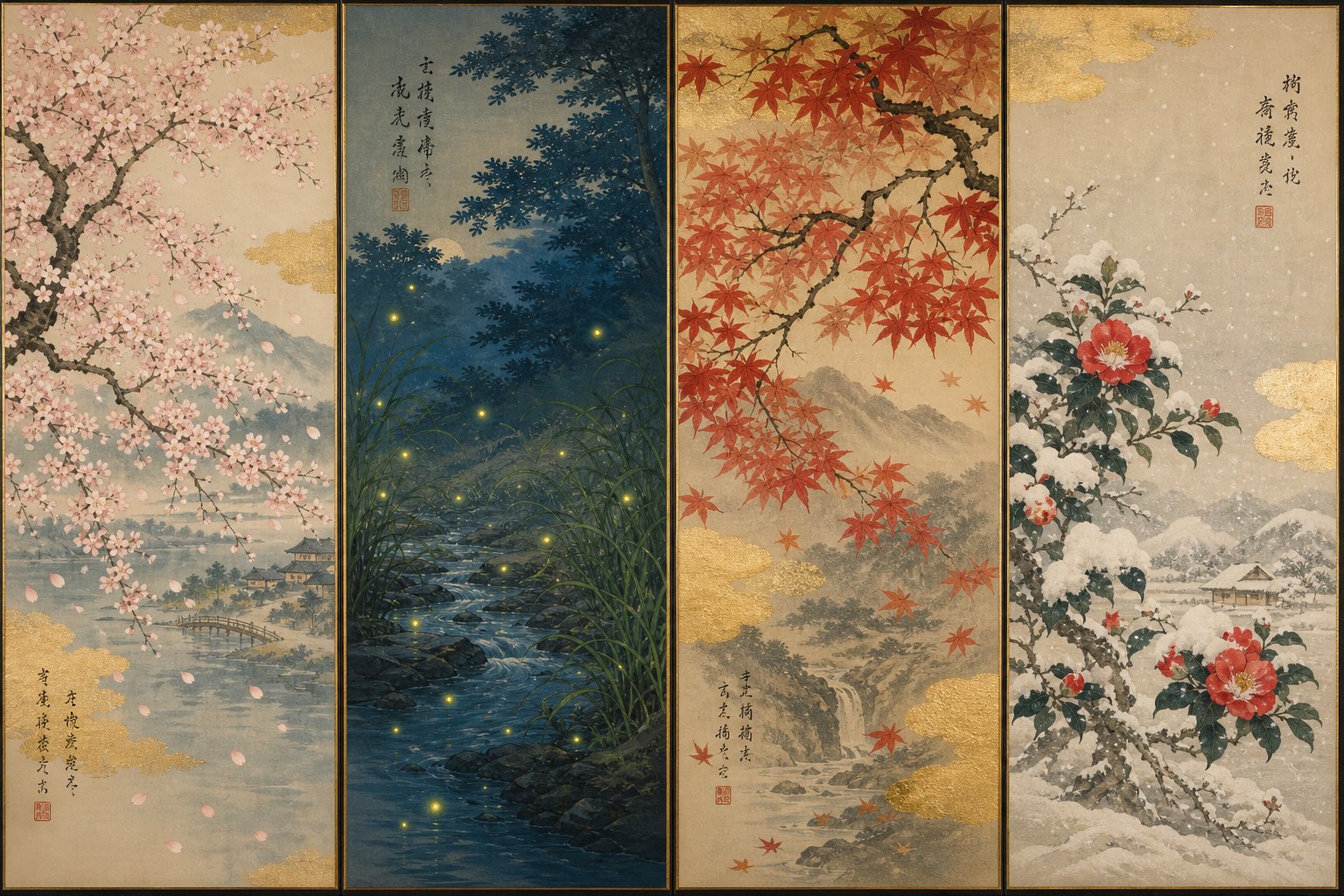 four seasons of japanese nature imagery representing the thematic categories that inspire traditional female names
