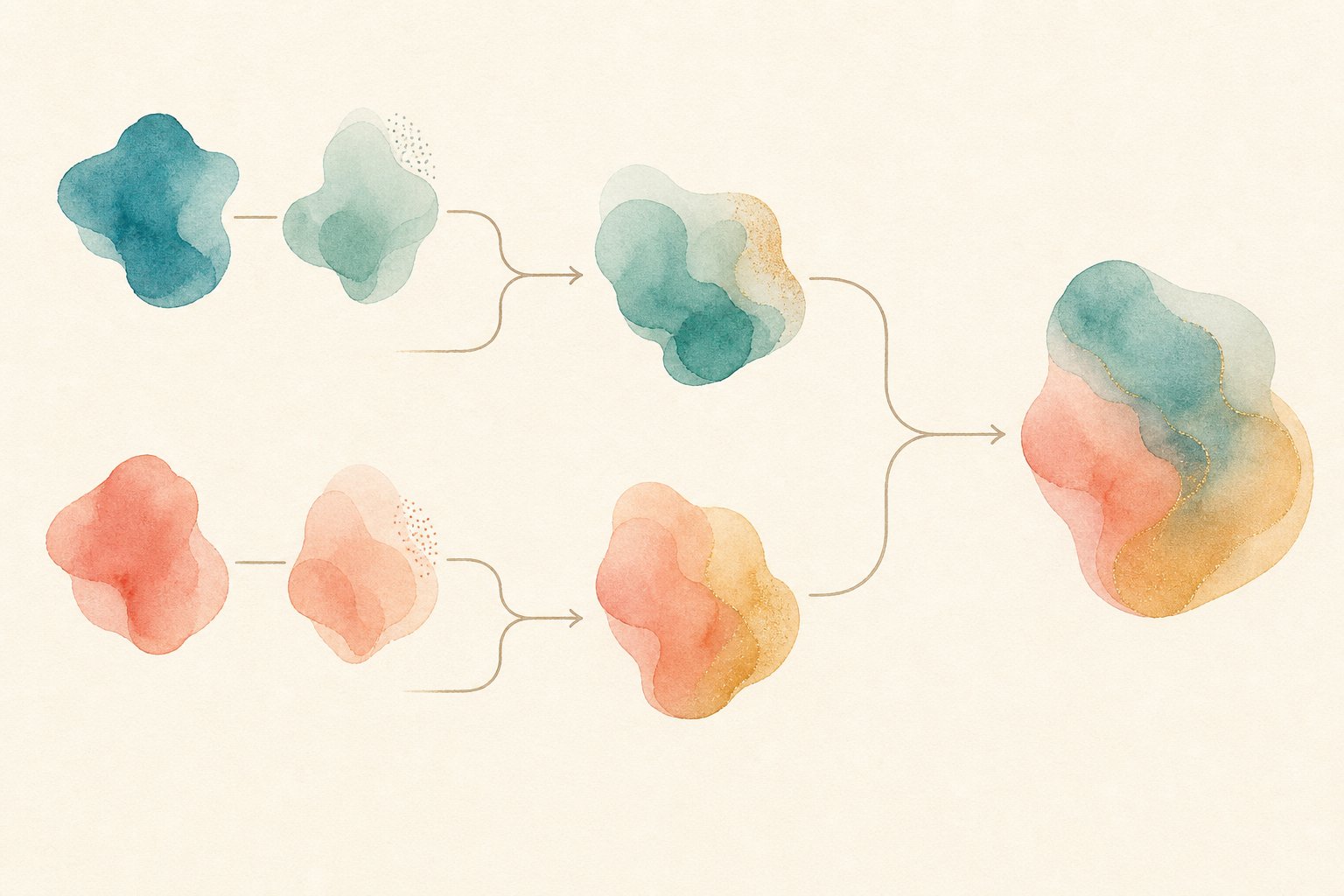 hierarchical blending strategy showing how multiple names combine in stages