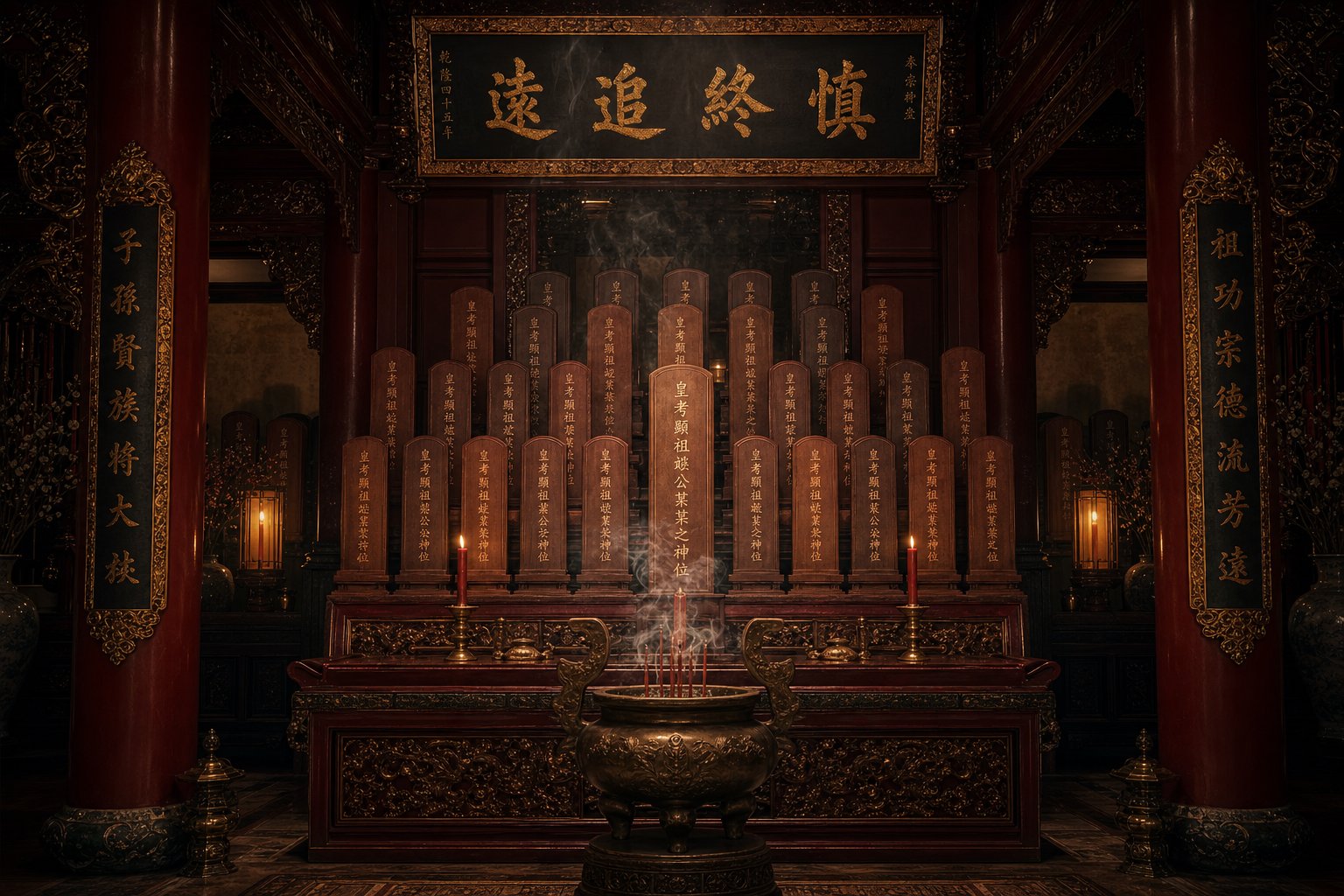 imperial ancestral temple with memorial tablets where posthumous names honored or judged rulers after death