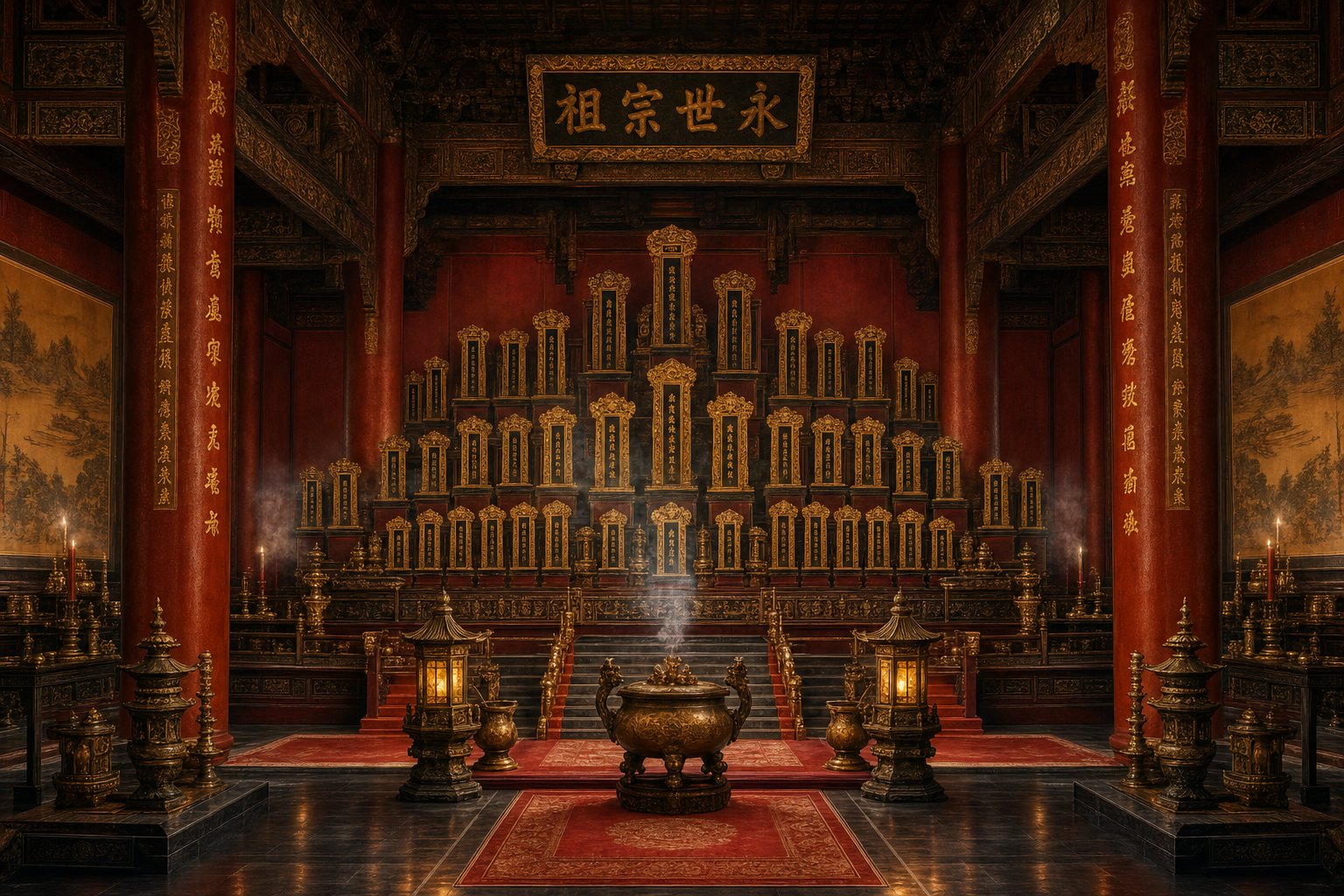 imperial ancestral temples housed spirit tablets inscribed with temple names that defined each ruler's place in dynastic history