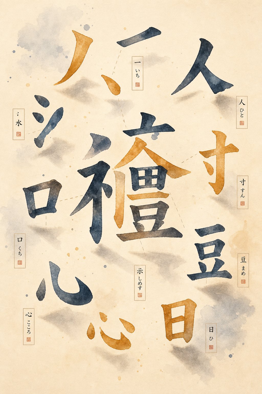 kanji radicals combining to form complete characters illustrating how japanese name meanings are built from smaller components