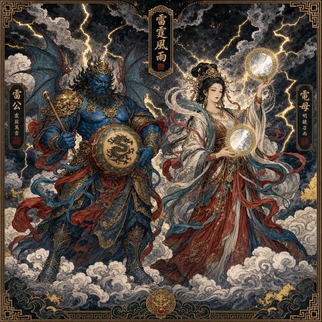 lei gong the thunder god and dian mu the lightning mother mythological figures that inspire chinese thunder names