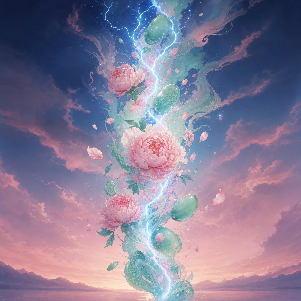 lightning meeting jade and flowers representing how chinese girl names blend thunder power with feminine grace