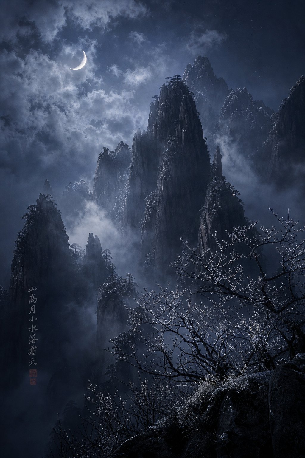 misty mountain peaks under moonlight reflecting the atmospheric beauty of mysterious chinese names