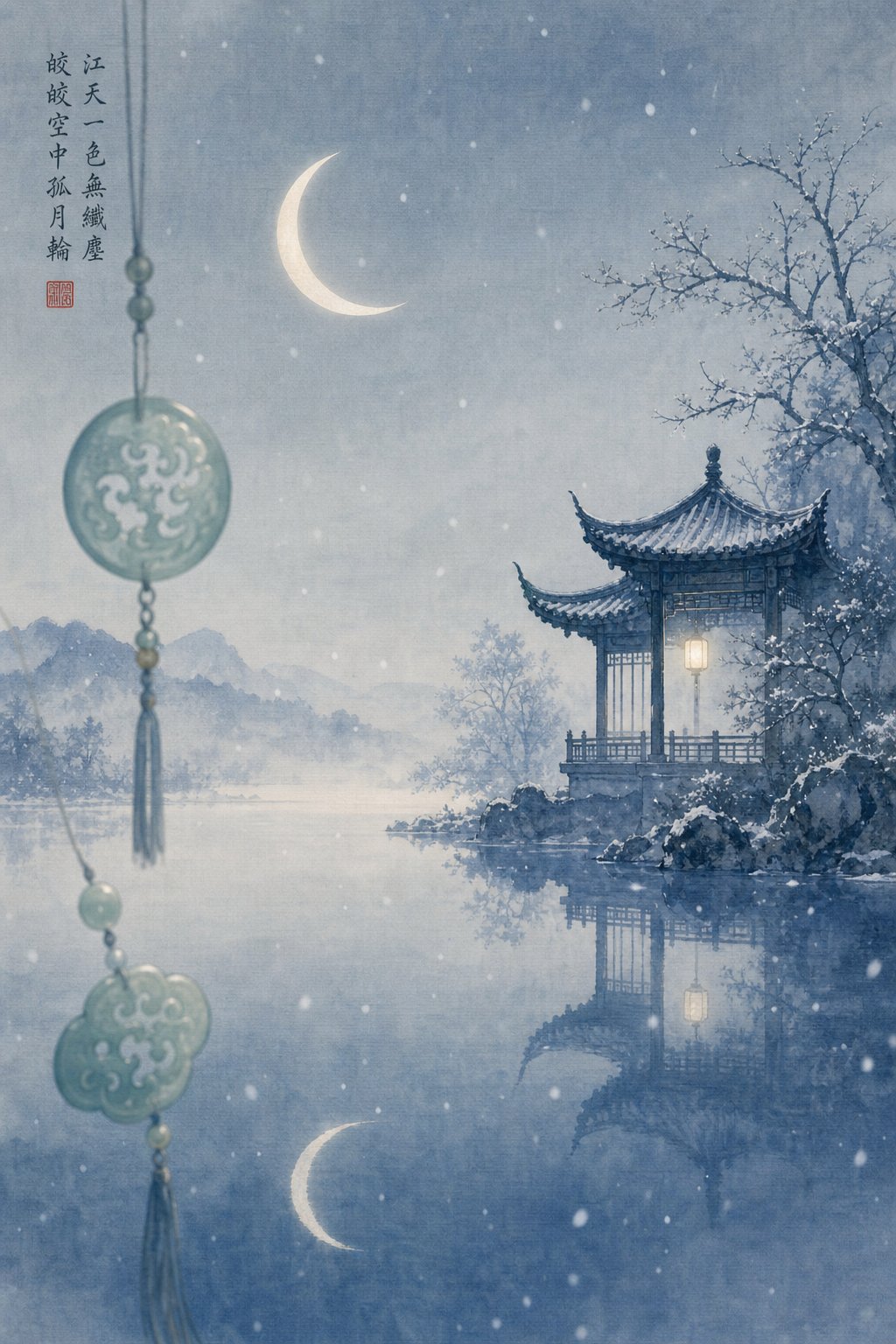 moon water and snow imagery representing the quiet power of yin energy in chinese naming characters