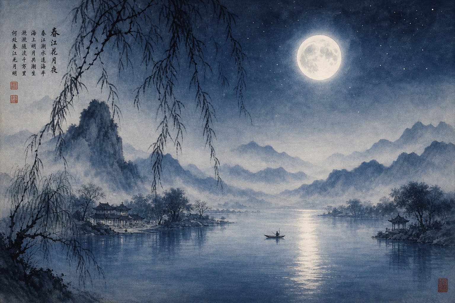 moonlit chinese landscape evoking the celestial imagery that inspires poetic girl names