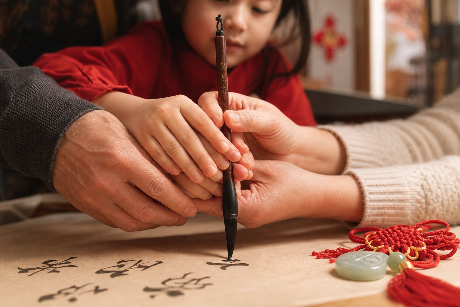 multigenerational family sharing the tradition of choosing a meaningful chinese name