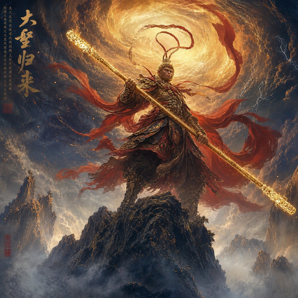 mythological warrior figure channeling celestial power in the style of classic chinese wuxia legends