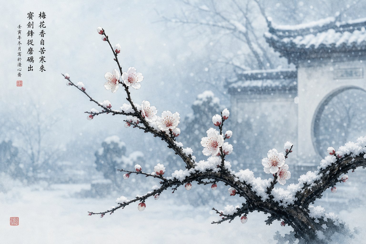 plum blossoms blooming through winter snow symbolize resilience and perseverance in chinese culture