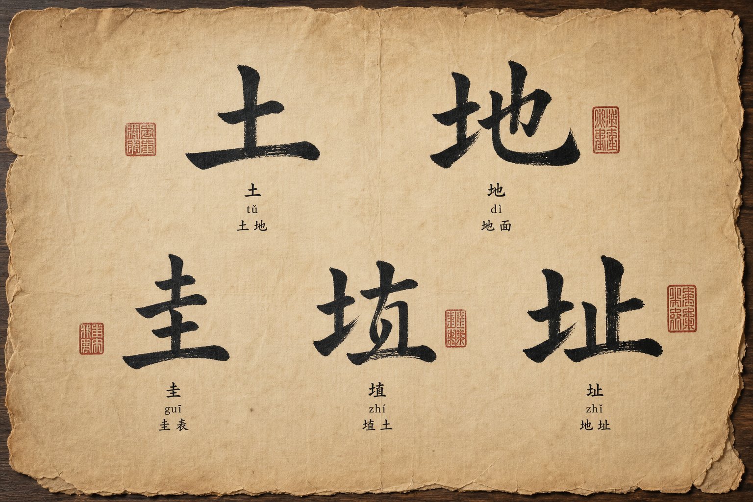 primary earth radicals used in chinese naming including soil mountain stone field and jade