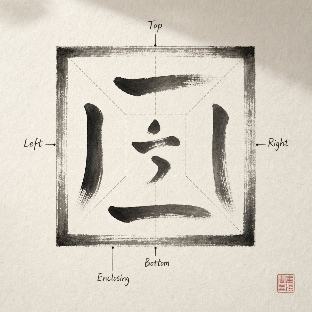 radicals occupy five distinct positions within a character and change shape to fit each location