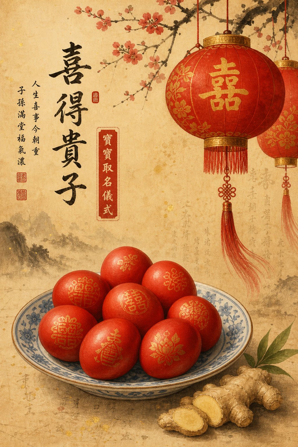 red eggs and ginger symbolize luck and health at the traditional one month naming ceremony