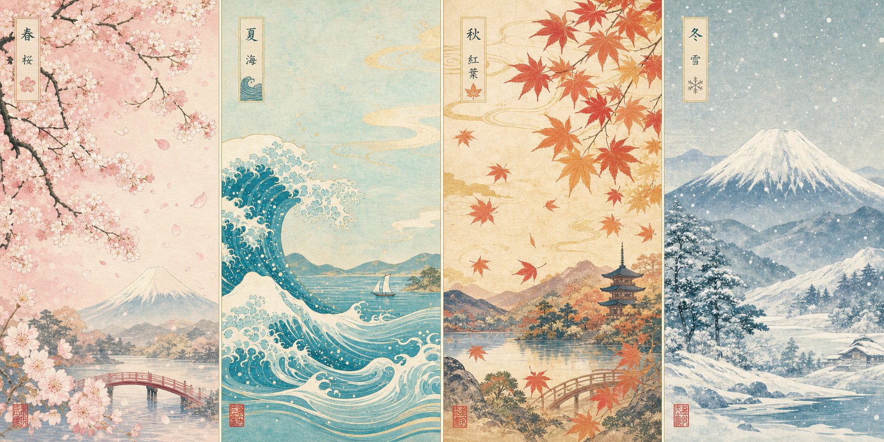 seasonal japanese landscapes representing the nature inspired meaning categories commonly found in japanese names