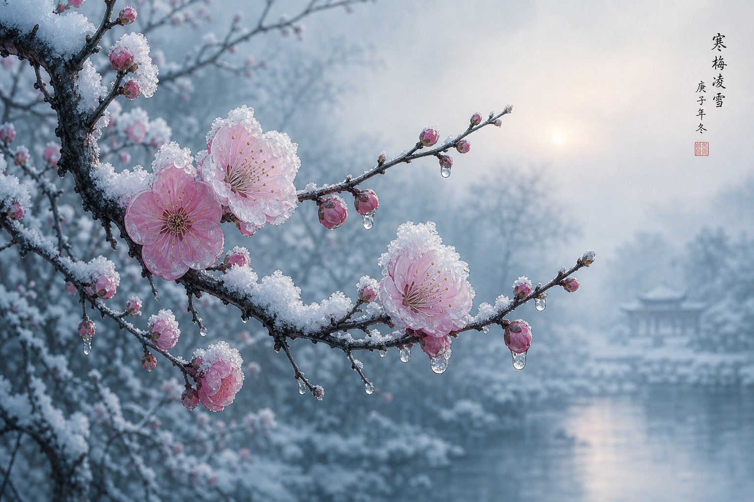 snow covered plum blossoms representing purity and resilience in chinese ice and snow naming traditions