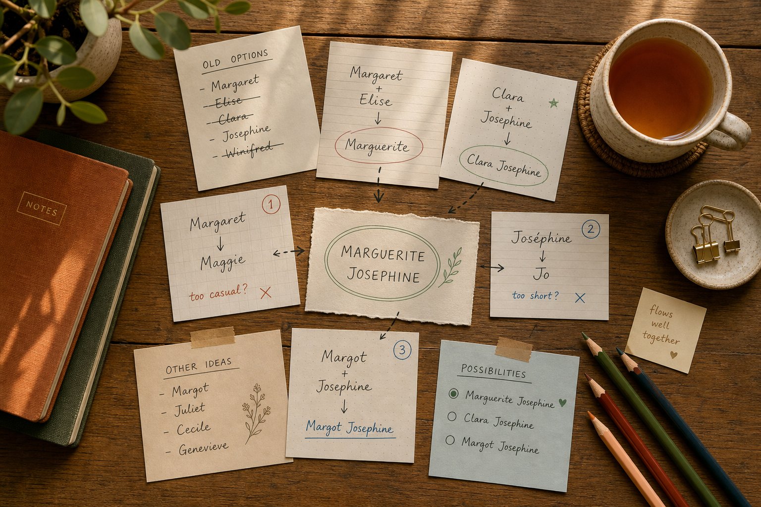 step by step name blending process showing how parent names transform into baby name candidates
