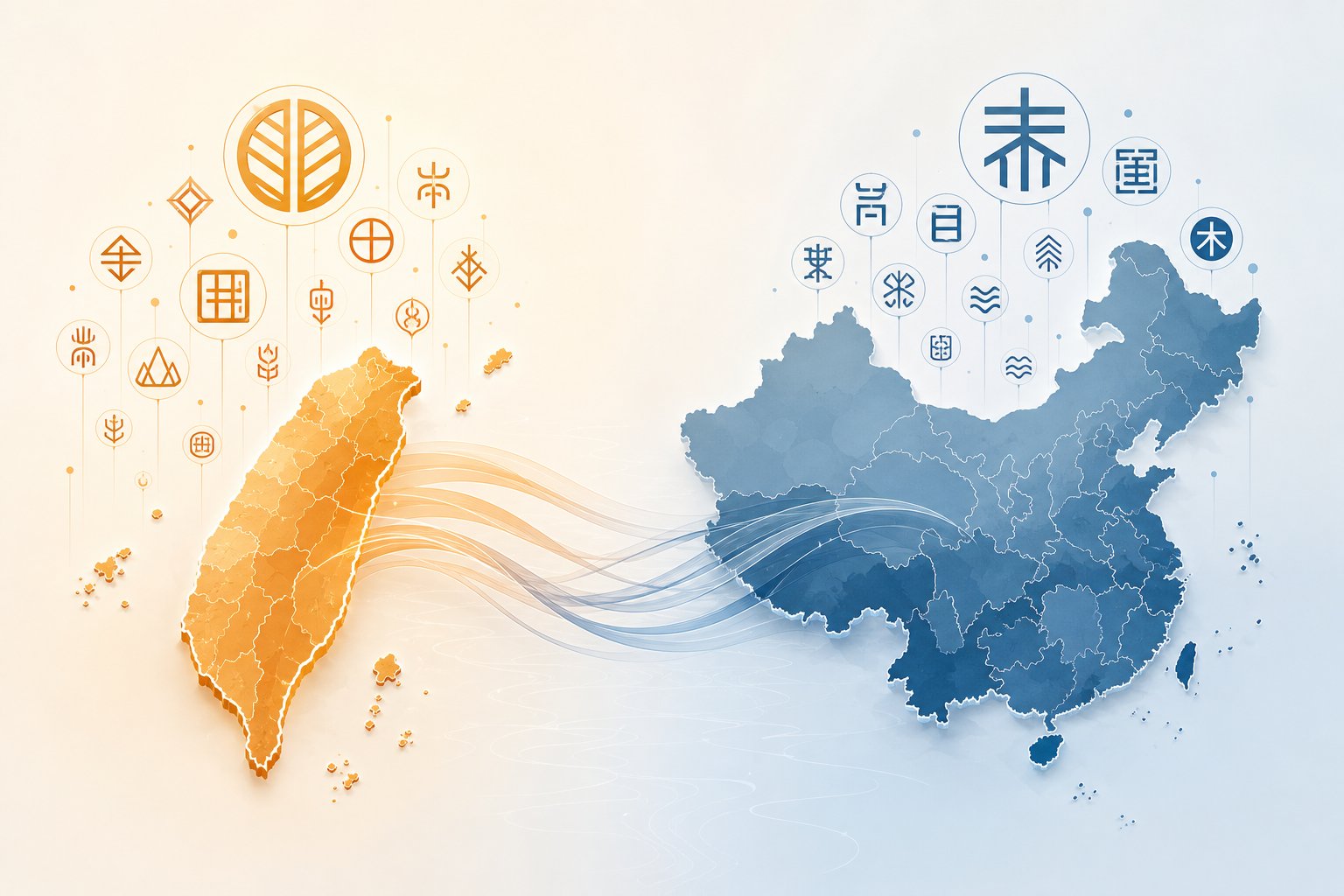 stylized maps of taiwan and mainland china illustrating how surname frequencies differ between the two populations