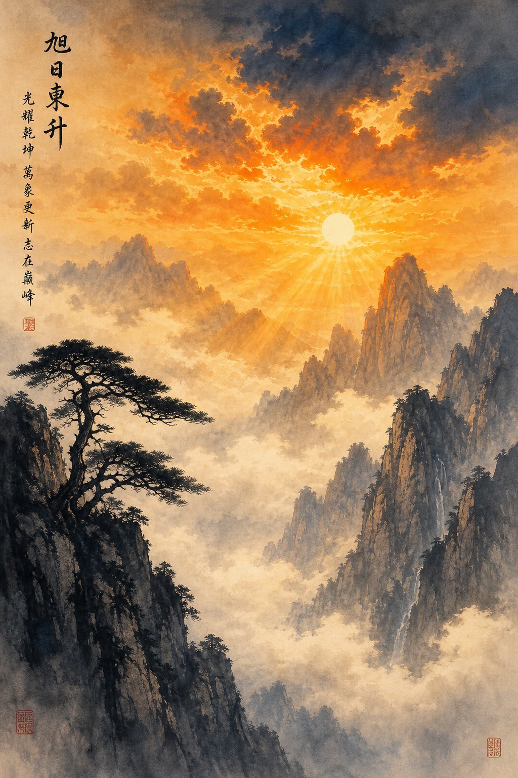 sunrise over mountain peaks evoking the rising light and blazing brilliance of chinese boy names meaning light