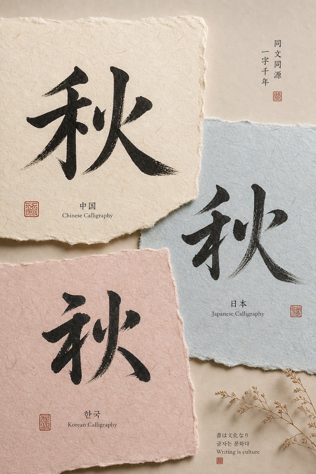 the character 秋 maintains its form across chinese japanese and korean writing traditions
