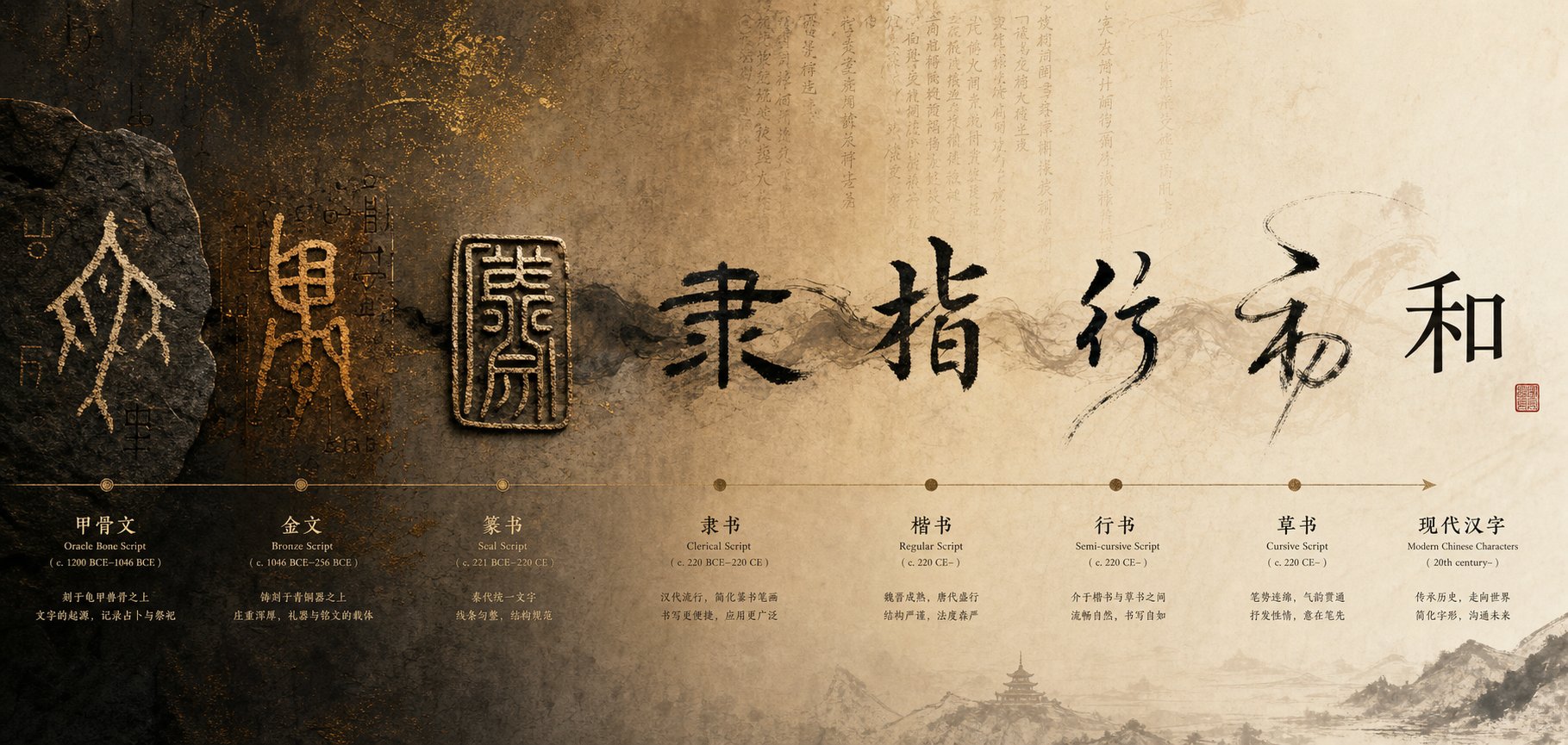 the evolution of chinese script styles from ancient oracle bone carvings to modern regular script