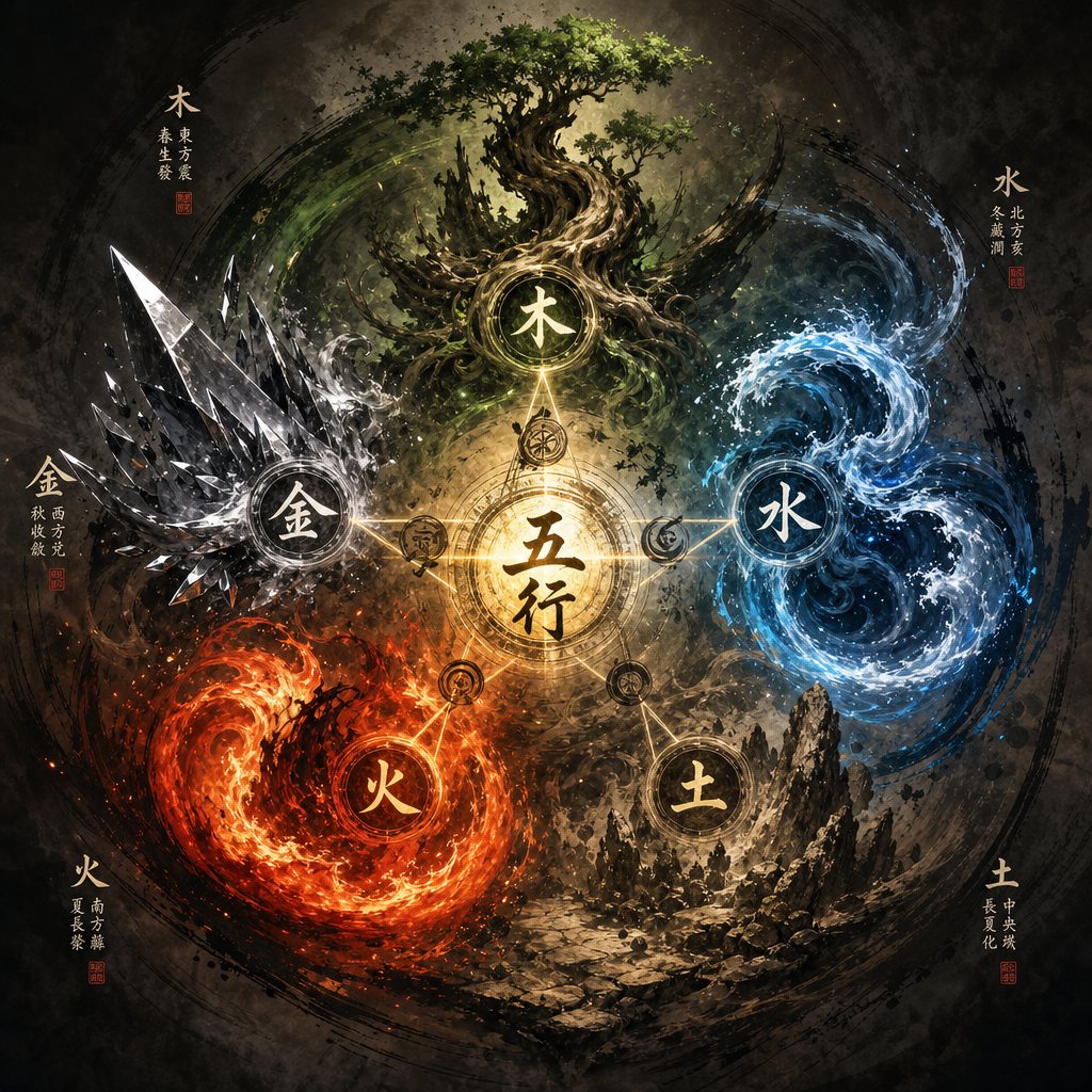 the five chinese elements in dynamic balance representing the elemental power behind fierce naming traditions