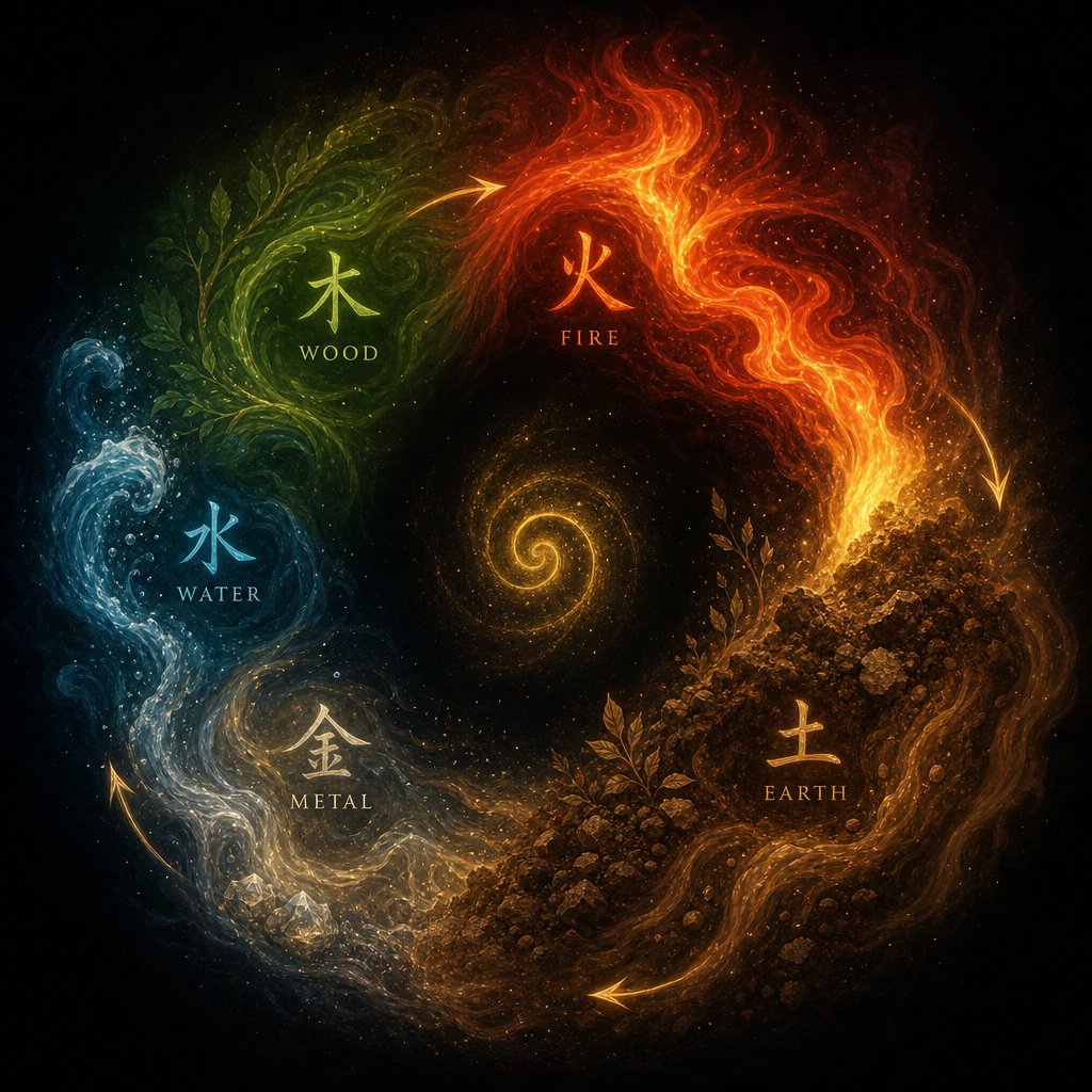 the five element generative cycle showing how fire naturally produces earth energy in chinese metaphysics