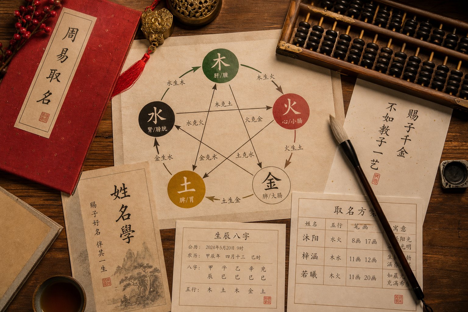 the five elements diagram and traditional tools used in the chinese name selection process