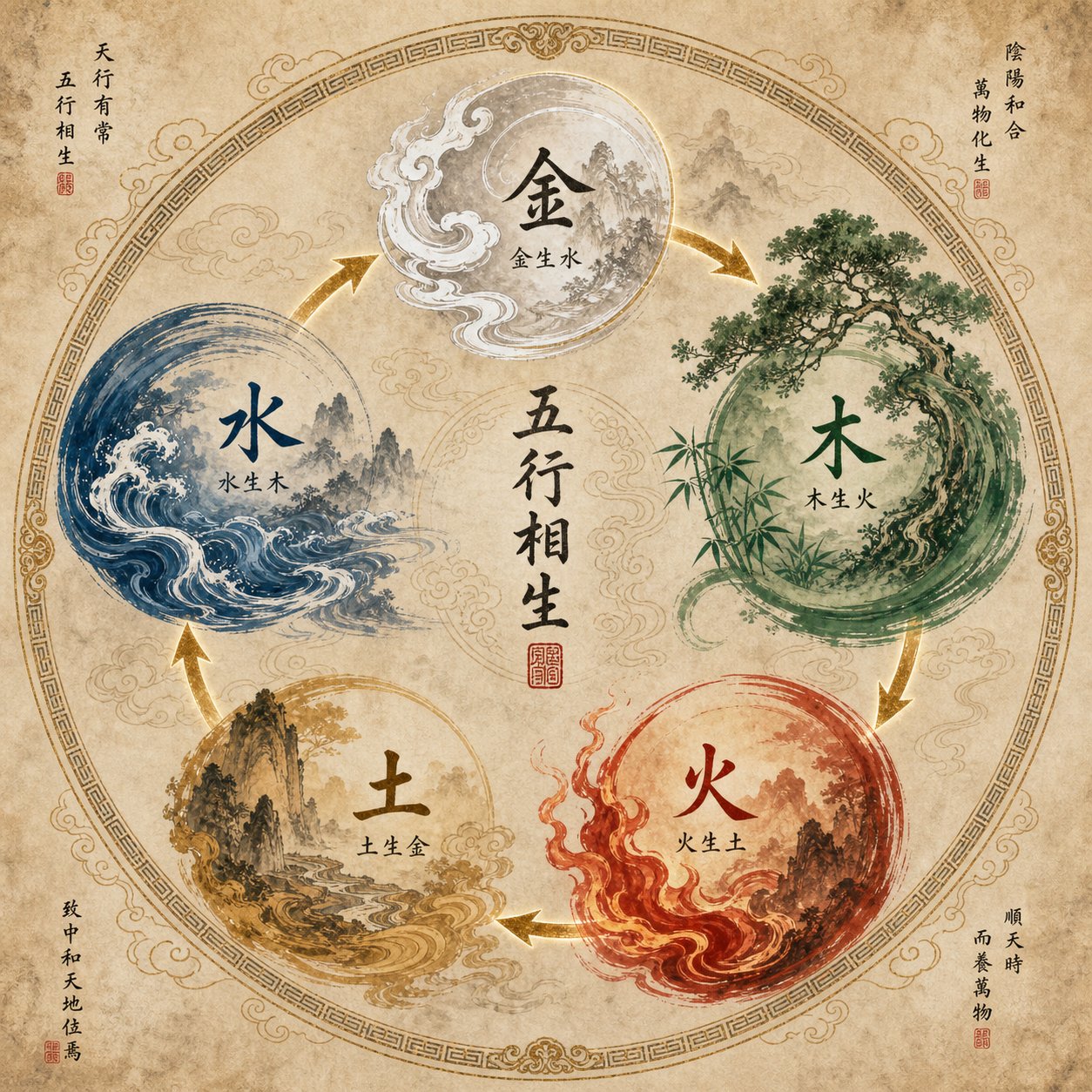 the five elements (wuxing) cycle that guided ancient chinese parents in selecting balanced name characters