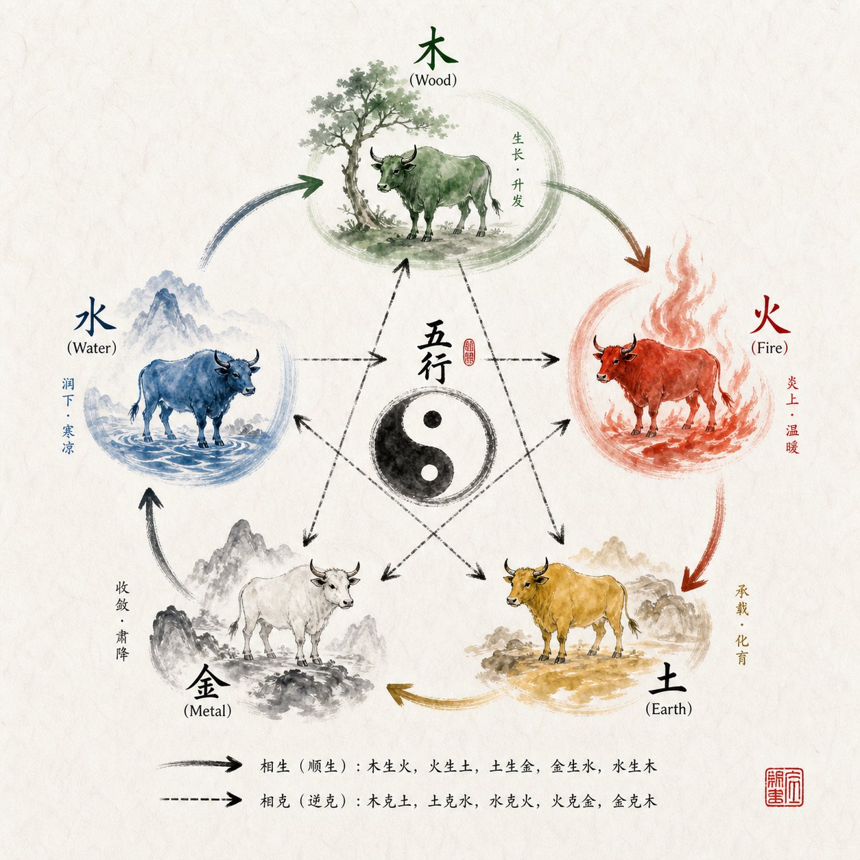 the five ox elemental sub types each face unique radical sensitivities based on five elements cycles