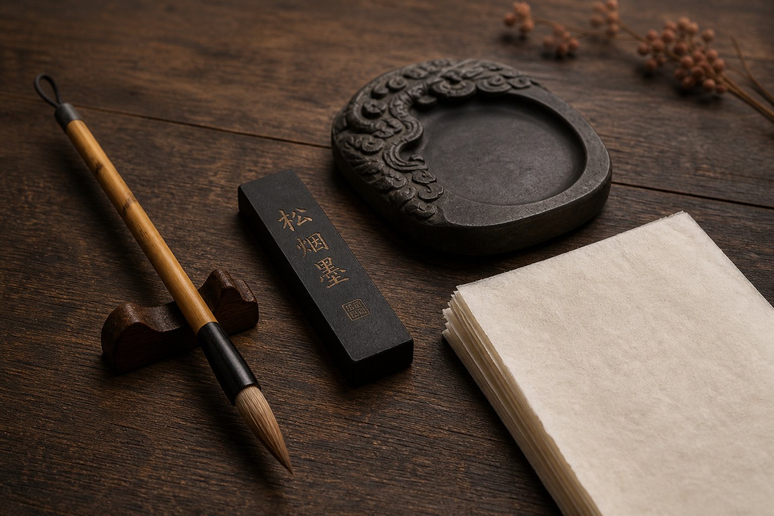 the four treasures of the study brush ink stick inkstone and paper