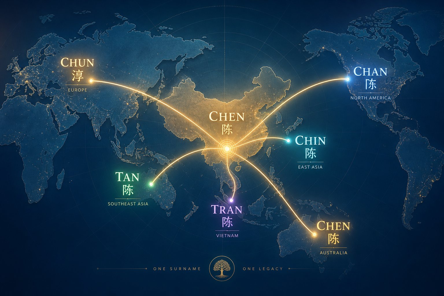 the surname 王 traveled across the globe taking different spellings like wong ong vang and king depending on dialect and destination