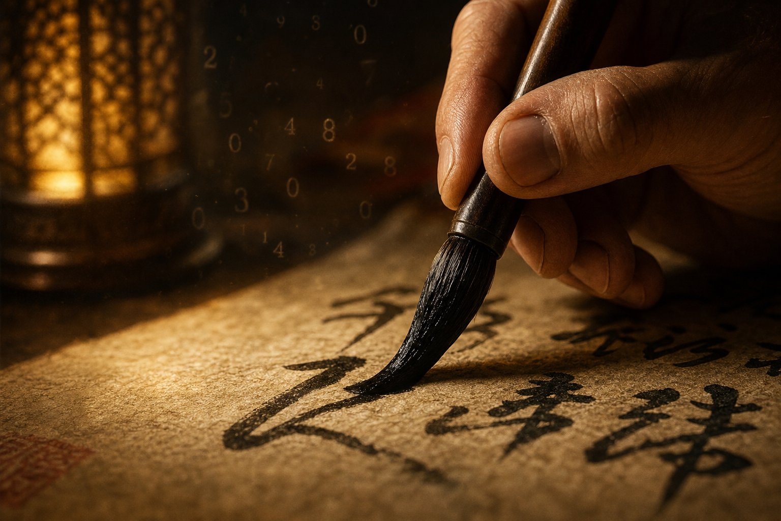 traditional brush strokes on rice paper symbolizing the numerological weight each character carries in chinese naming