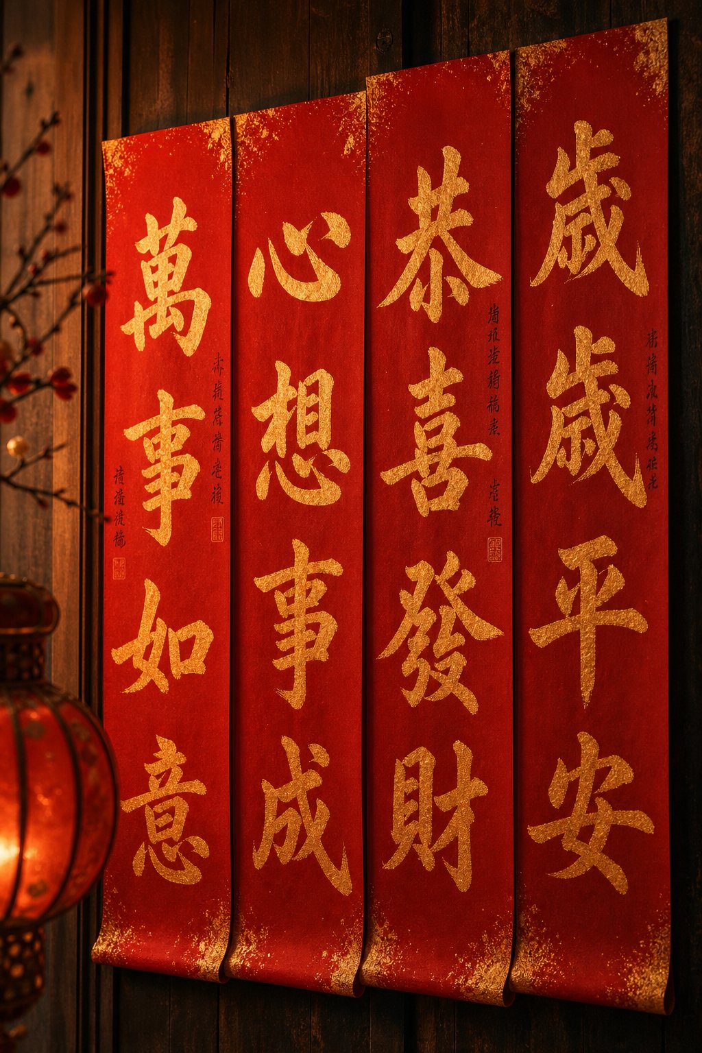traditional calligraphy displaying essential lucky characters for the rooster zodiac sign